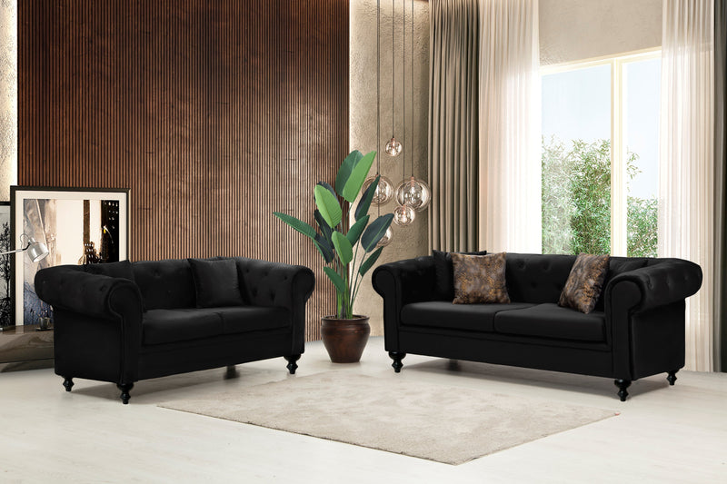 Icarus Sofa & Loveseat - Velvet Upholstery - Brown