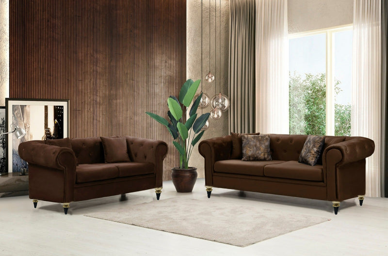 Icarus Sofa & Loveseat - Velvet Upholstery - Brown