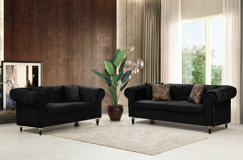 Icarus Sofa & Loveseat - Velvet Upholstery - Brown