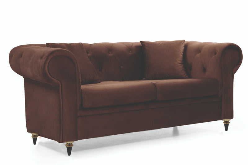 Icarus Sofa & Loveseat - Velvet Upholstery - Brown