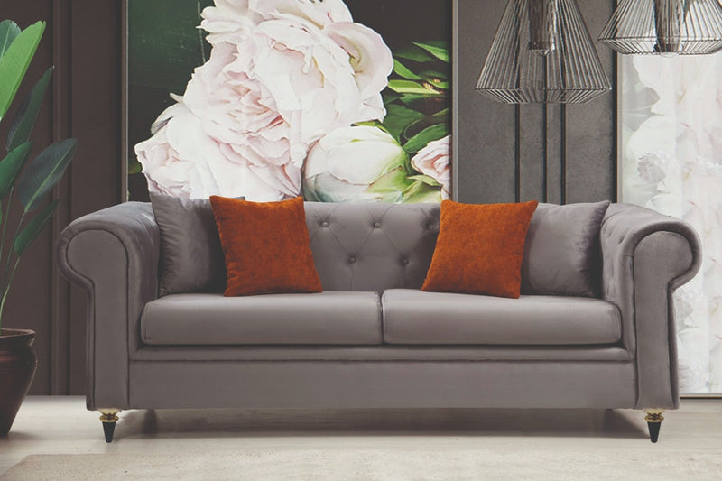 Icarus Sofa & Loveseat - Velvet Upholstery - Silver