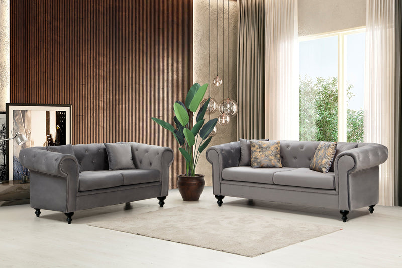 Icarus Sofa & Loveseat - Velvet Upholstery - Brown